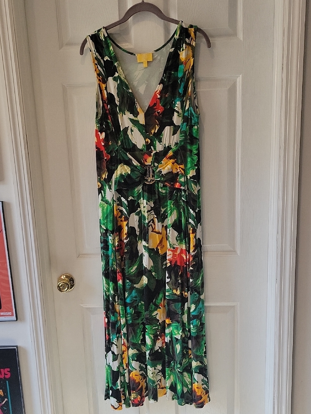 Tropical Print V-Neck Maxi Dress - Green Multi